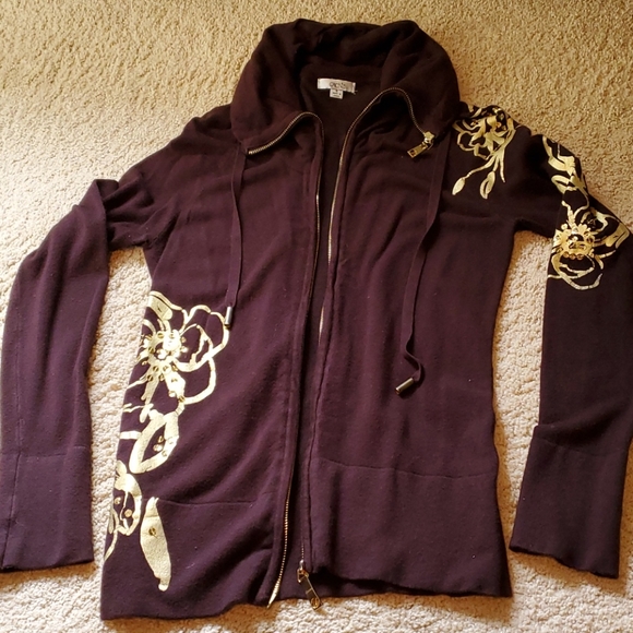 Cache SOFT Brown Sequin Zip Up - Picture 1 of 4